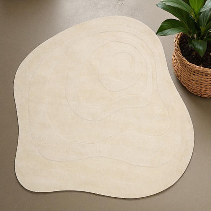 Hand Tufted Irregular Shape Beige Rug  Modern Minimalist Area Rug