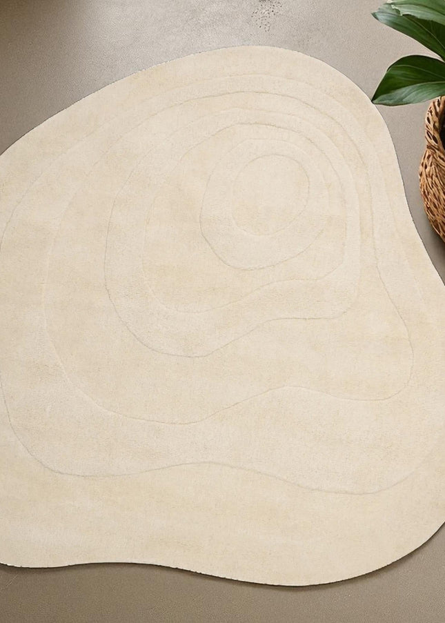 Hand Tufted Irregular Shape Beige Rug  Modern Minimalist Area Rug