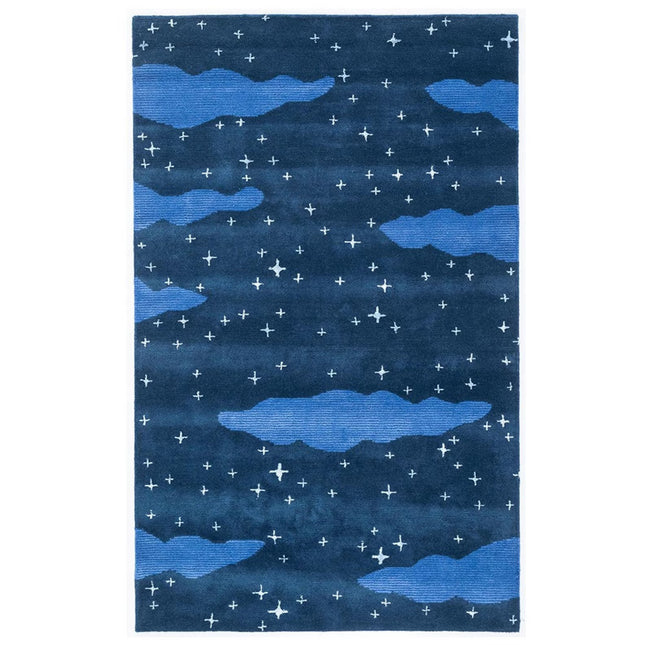 Hand-Tufted Twinkling Stars Rug for Kids: Soft Wool, Anti-Slip, Blue Sky