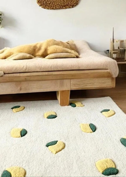 Hand Tufted Wool Lemon Rug: Yellow & Green Nursery Decor