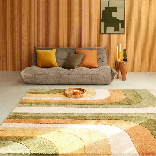 Mid-Century Hand-Tufted Wool Retro Rug: Modern Geometric 8x10 Area Rug