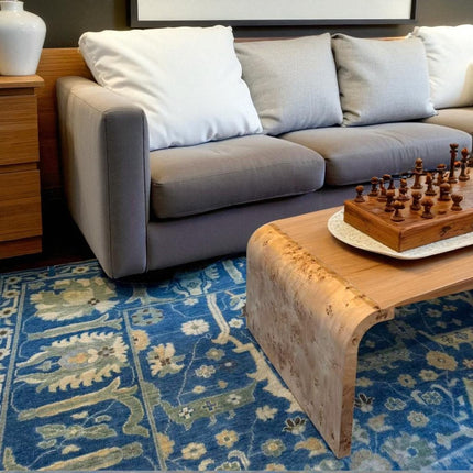 Handwoven Royal Blue Wool Rug: 8x10 Oriental Floral Carpet