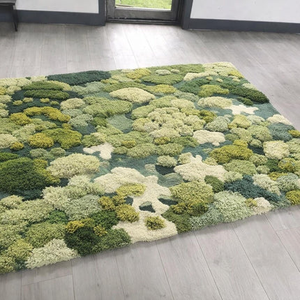 Forest Canopy Tufted Moss Rug, Handmade Green Textured Wool Area Carpet