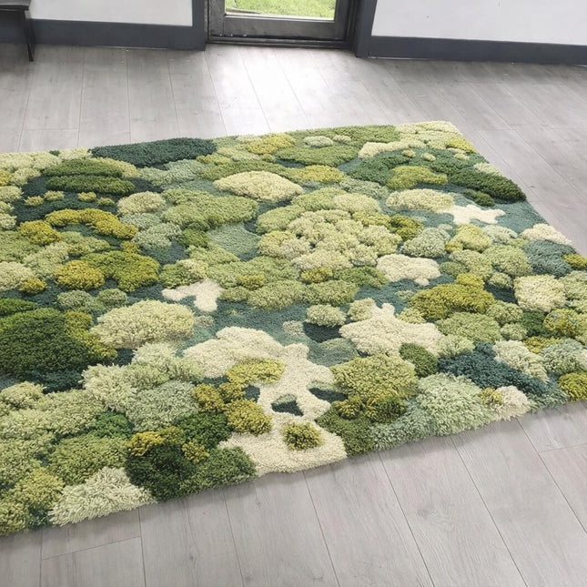 Forest Canopy Tufted Moss Rug, Handmade Green Textured Wool Area Carpet