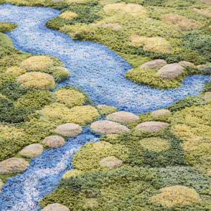 3D Moss Wool Rug, Hand Tufted Botanical Landscape Statement Green Area Rug, Fluffy Carpet
