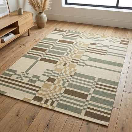 Scandinavian Wool Flatweave Rug, Modern Farmhouse Dhurrie for Living Room