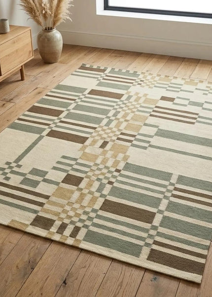 Scandinavian Wool Flatweave Rug, Modern Farmhouse Dhurrie for Living Room