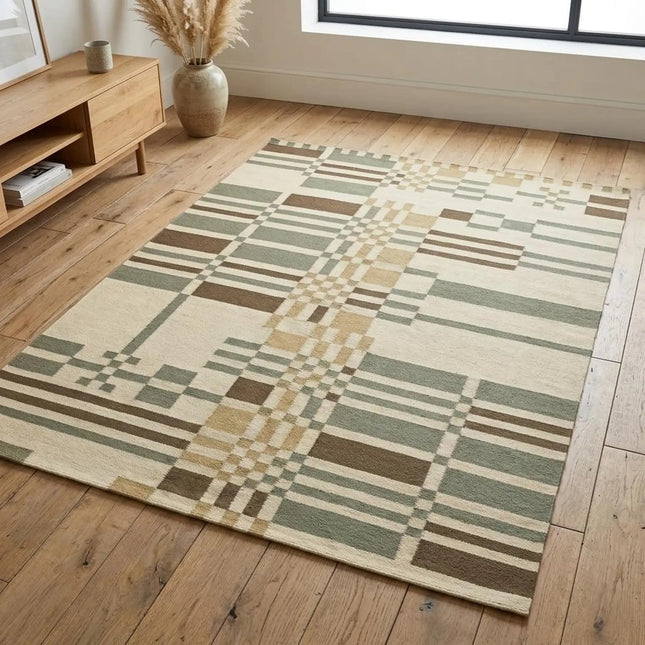 Scandinavian Wool Flatweave Rug, Modern Farmhouse Dhurrie for Living Room