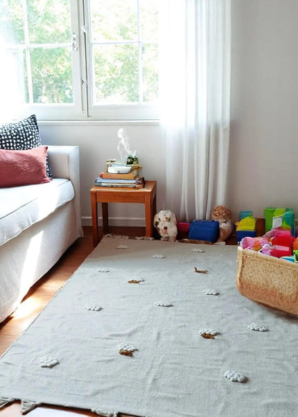 Soft Cotton Cloud Rug for Kids' Room | Handwoven, Eco-Friendly Flat Woven Cotton Carpet