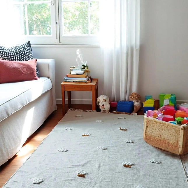 Soft Cotton Cloud Rug for Kids' Room | Handwoven, Eco-Friendly Flat Woven Cotton Carpet