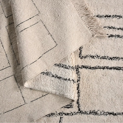 Geometric Cotton Hand Knotted Neutral Irregular Pattern Rug