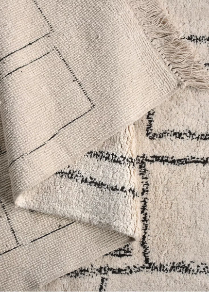 Geometric Cotton Hand Knotted Neutral Irregular Pattern Rug