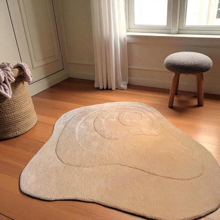 Hand Tufted Irregular Shape Beige Rug  Modern Minimalist Area Rug