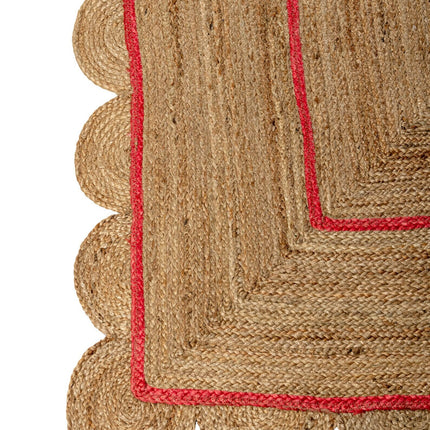Hand-Braided Red Jute Scallop Rug: Bohemian Home Accent