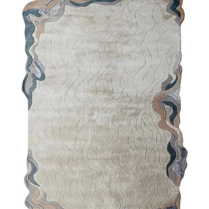 Hand Tufted Wool Rug: Modern Flowing Design, 8x10 Beige Area Rug