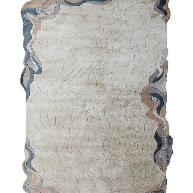 Hand Tufted Wool Rug: Modern Flowing Design, 8x10 Beige Area Rug