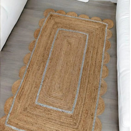 Silver Scalloped Jute Rug: Hand Braided Boho Area Runner