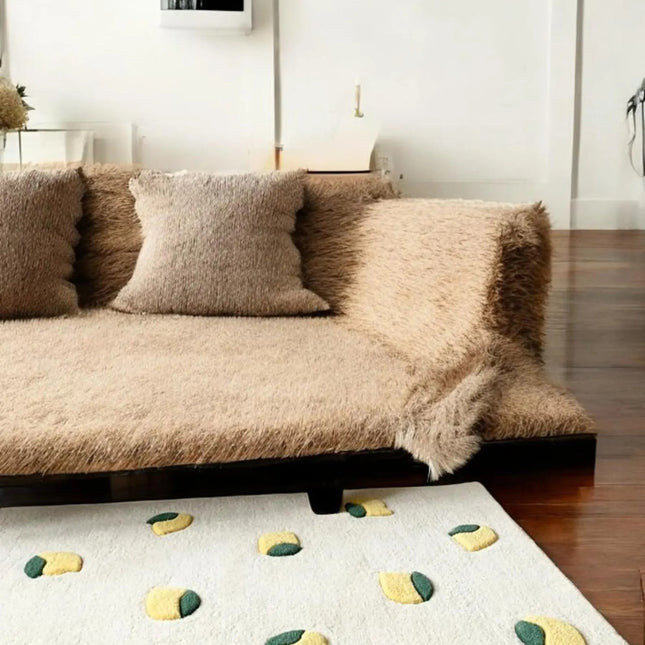 Hand Tufted Wool Lemon Rug: Yellow & Green Nursery Decor