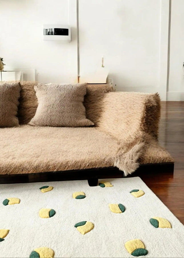 Hand Tufted Wool Lemon Rug: Yellow & Green Nursery Decor