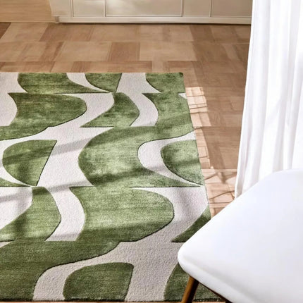 Hand Tufted Green Wool Rug: Abstract Modern Carpet