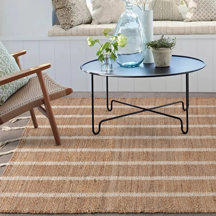 Handwoven Striped Jute Rug: Reversible Eco-Friendly Jute & Hemp