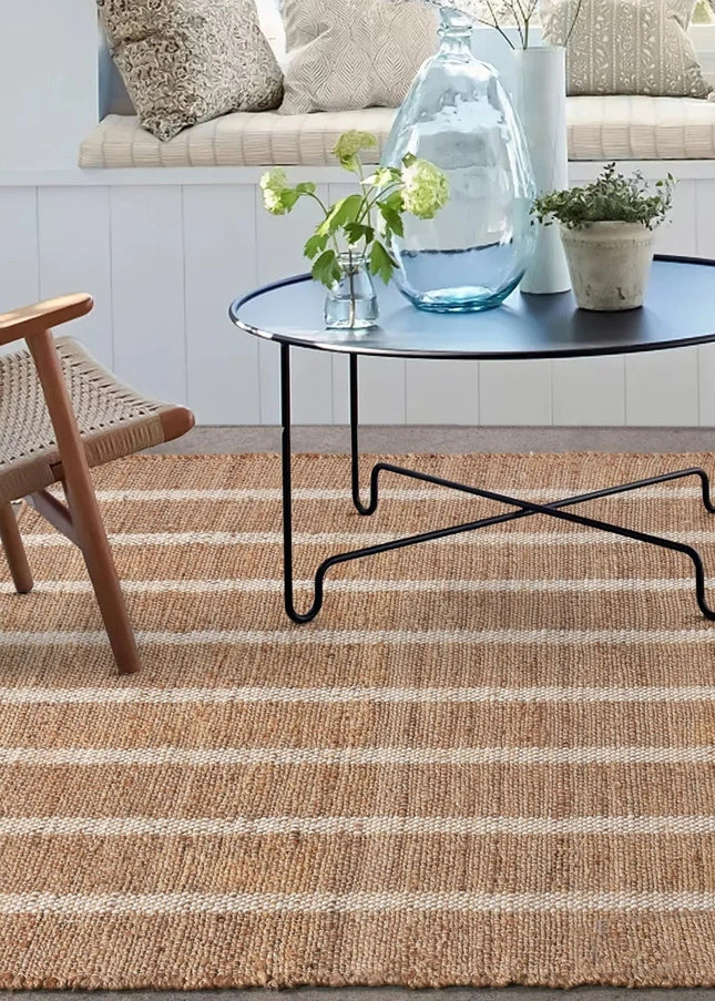 Handwoven Striped Jute Rug: Reversible Eco-Friendly Jute & Hemp