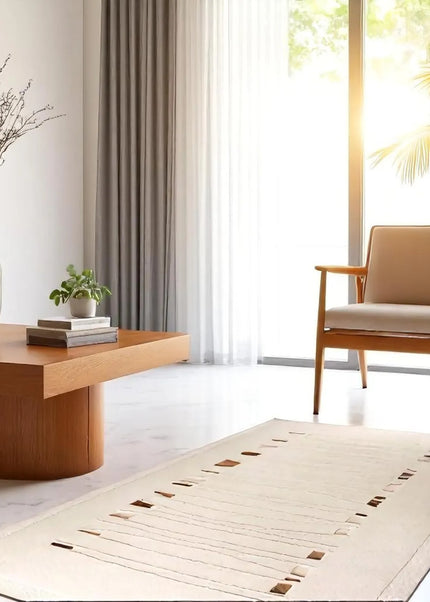 Hand Tufted Wool Area Rug: Modern Beige & Orange Design