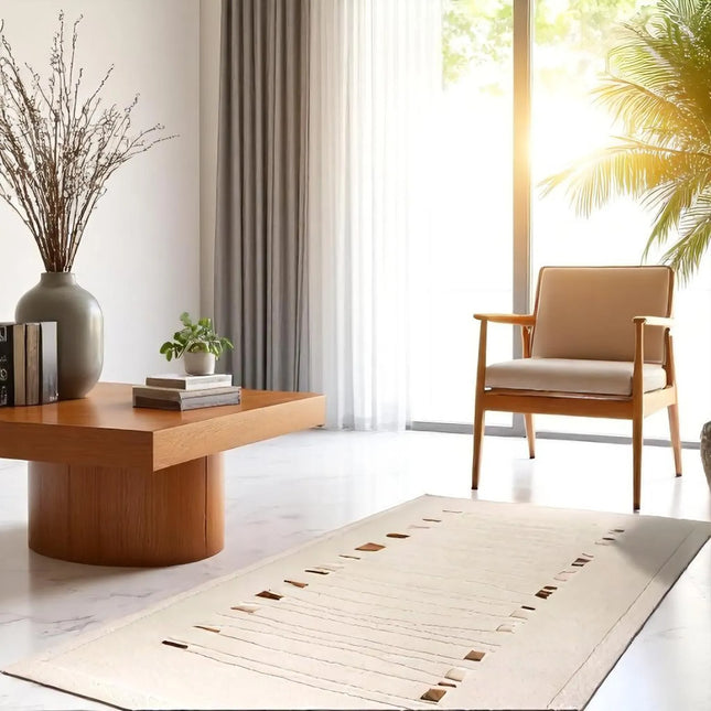 Hand Tufted Wool Area Rug: Modern Beige & Orange Design