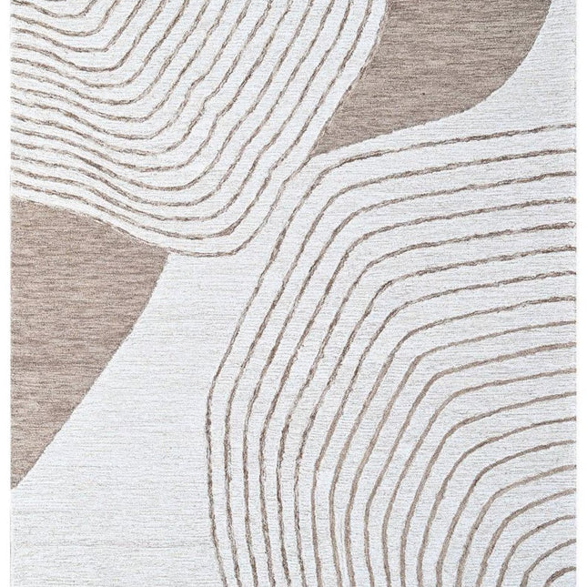 Hand Tufted Wool Rug: Beige Abstract Topographic Design