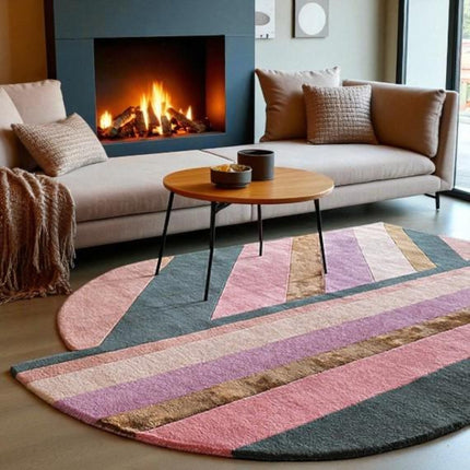 Hand Tufted Abstract Living Room Rug: Pink Purple Warm Color Geometric Design