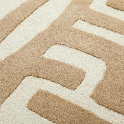 Hand Tufted Beige & Ivory Maze Pattern Wool Rug  Modern Abstract Area Carpet