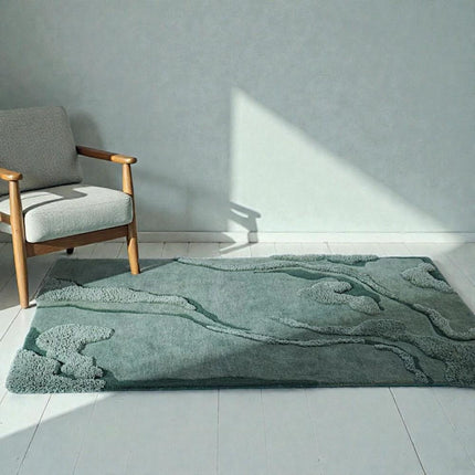 Textured Moss Green Hand Tufted Wool Rug, Modern Minimal Living Room Area Carpet