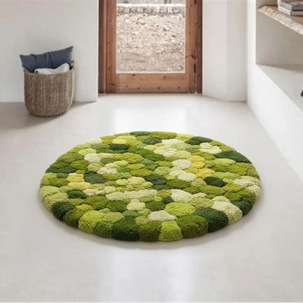 Round Green Moss Wool Rug, Hand Tufted Botanical Inspired Modern Home Decor