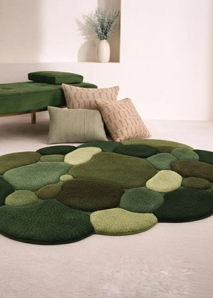 Hand Tufted Moss Wool Rug, Abstract Green Pebble Design