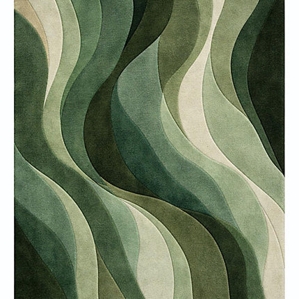 Modern Forest Wave Hand Tufted Rug, Abstract Green Flow Contemporary Wool Area Rug