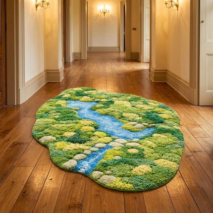 3D Moss Wool Rug, Hand Tufted Botanical Landscape Statement Green Area Rug, Fluffy Carpet