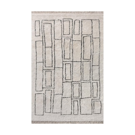 Geometric Cotton Hand Knotted Neutral Irregular Pattern Rug
