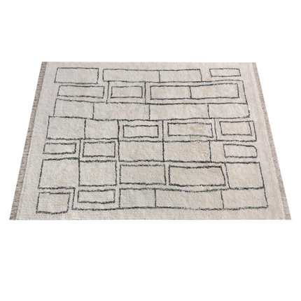 Geometric Cotton Hand Knotted Neutral Irregular Pattern Rug