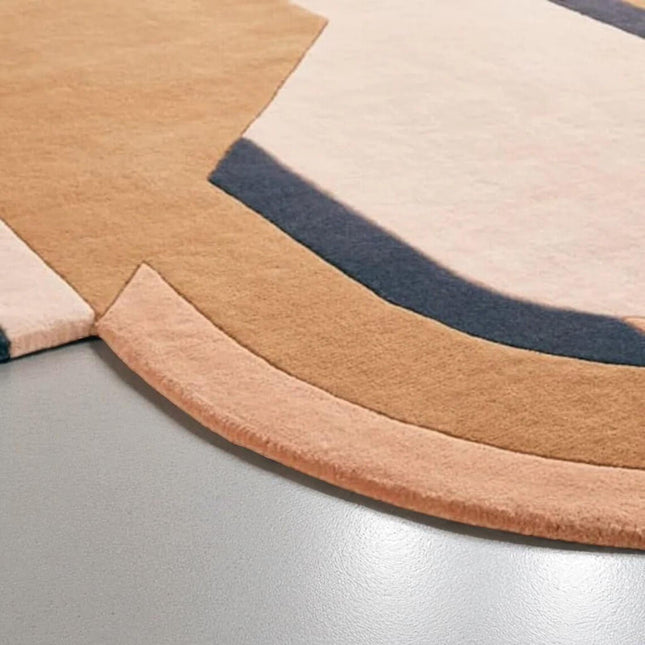 Geometric Abstract Wool Rug – Beige Brown Black Hand Tufted Carpet
