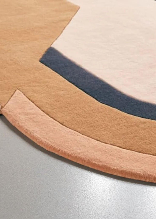 Geometric Abstract Wool Rug – Beige Brown Black Hand Tufted Carpet
