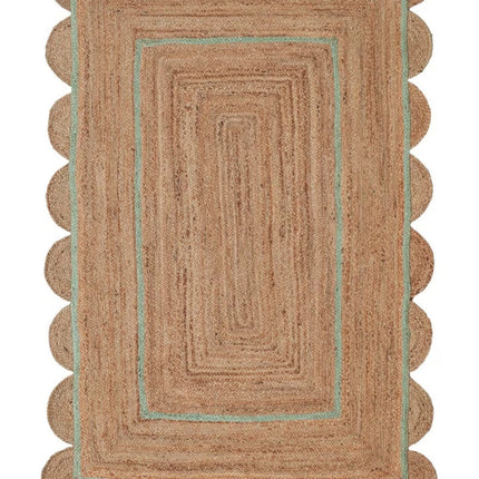 Handmade Pale Green Scalloped Jute Rug: Eco-Friendly Bohemian Runner