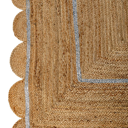Silver Scalloped Jute Rug: Hand Braided Boho Area Runner