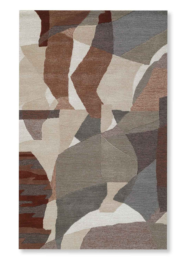 Hand Tufted Wool Rug: Abstract Rust & Earthy Tones, Modern Area Carpet