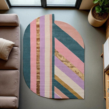 Hand Tufted Abstract Living Room Rug: Pink Purple Warm Color Geometric Design