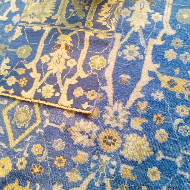 Handwoven Royal Blue Wool Rug: 8x10 Oriental Floral Carpet