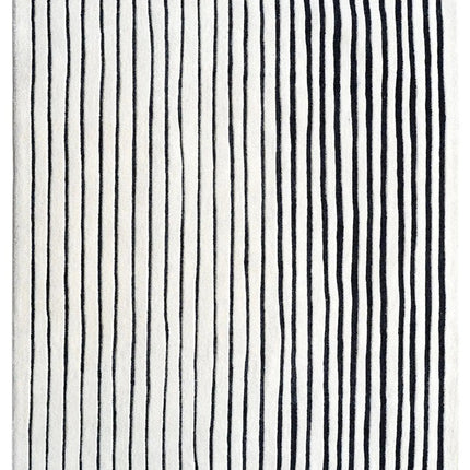 Hand Tufted Wool Rug: Monochrome Minimalist Stripe Area Rug