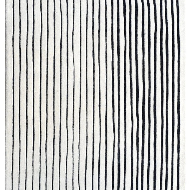 Hand Tufted Wool Rug: Monochrome Minimalist Stripe Area Rug