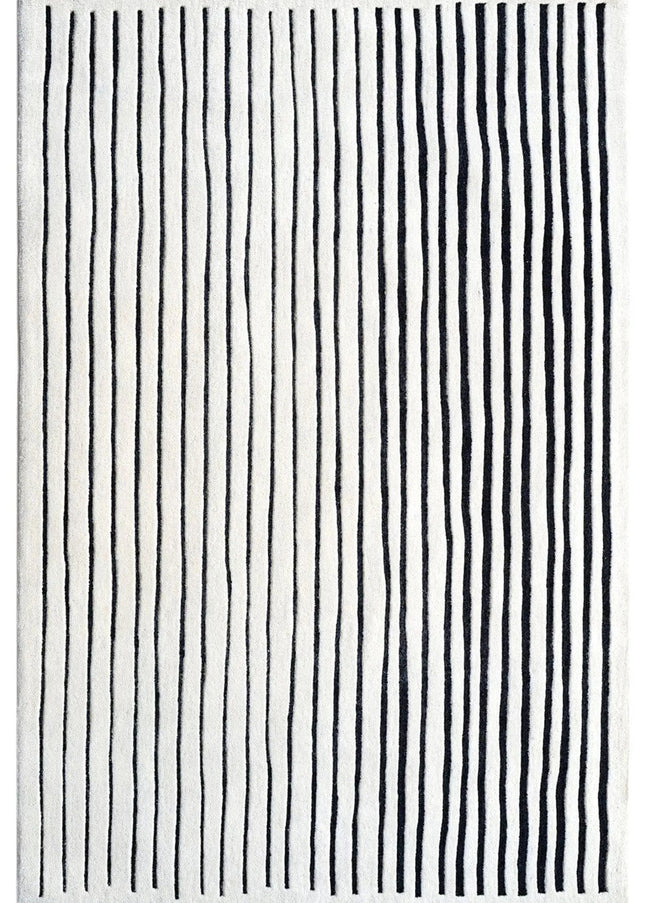 Hand Tufted Wool Rug: Monochrome Minimalist Stripe Area Rug