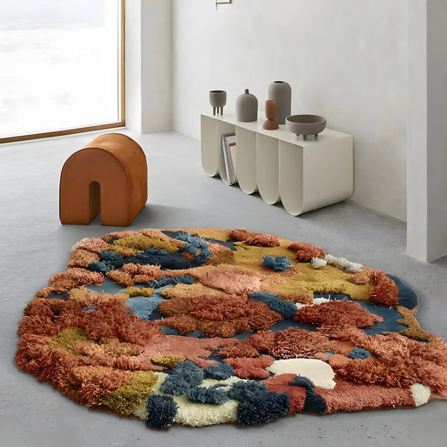 Hand Tufted Wool Art Rug, Multicolor Abstract Art, Modern Boho Decor
