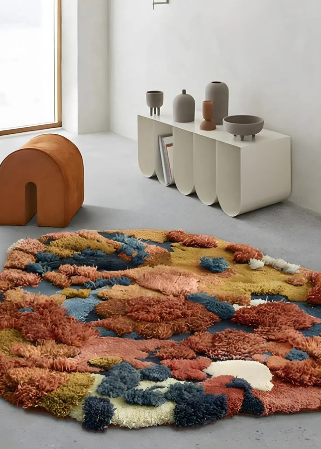 Hand Tufted Wool Art Rug, Multicolor Abstract Art, Modern Boho Decor